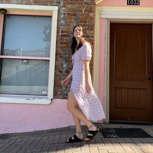 hollister pink floral midi dress